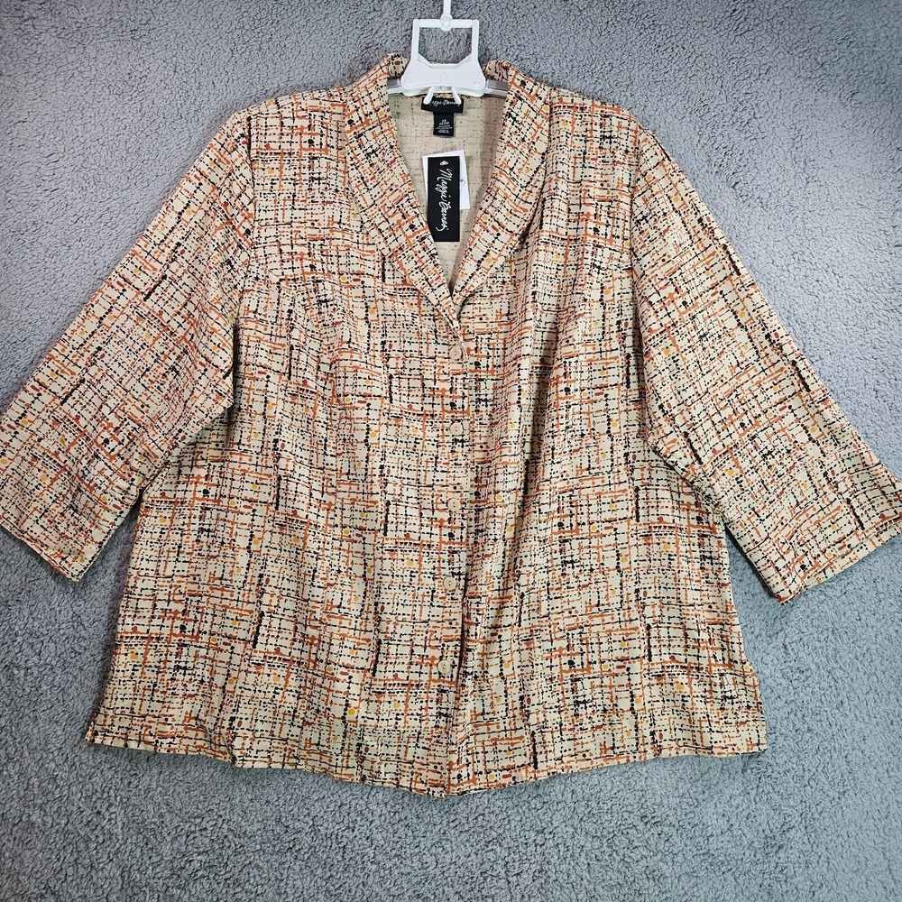 NEW Maggie Barnes Suit Blazer Womens 2X 22/24 Lightweight Geometric Beige Brown